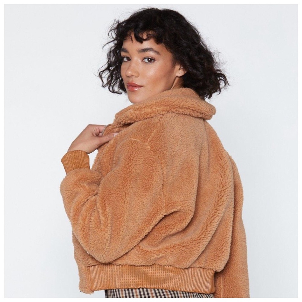 NASTY GAL Faux Fur Camel Teddy Bear Sherpa Coat S M L NWT - Picture 3 of 6